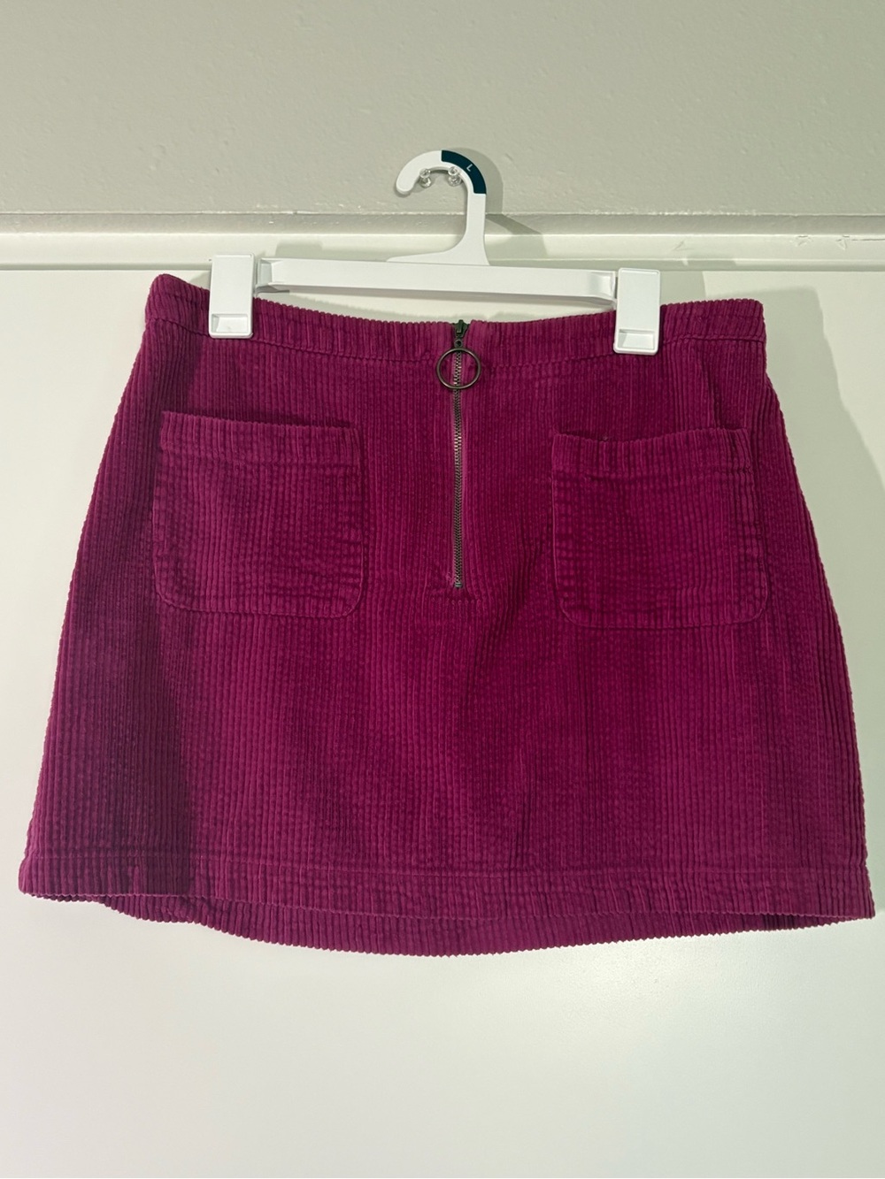 Wild Fable Magenta Retro Corduroy Mini Skirt w/ Pockets + Zipper Detail